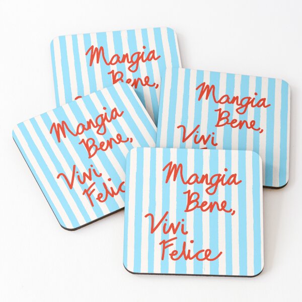 Item preview, Mangia Bene Vivi Felice Eat Well Live Happy Italian Quote Blue Stripes designed and sold by MaiZephyr.