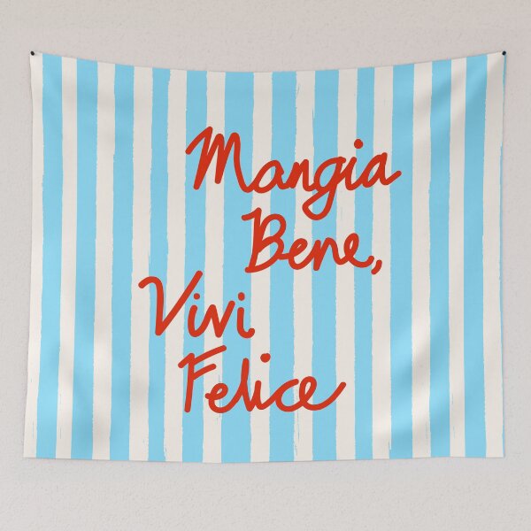 Item preview, Mangia Bene Vivi Felice Eat Well Live Happy Italian Quote Blue Stripes designed and sold by MaiZephyr.