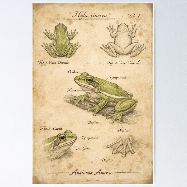 Item preview, Vintage Green Tree Frog Anatomy Poster - Archival Frog Art Print designed and sold by Jeeklsdotcom.