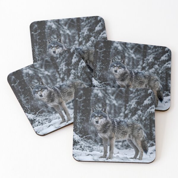 Item preview, Lone Wolf in Snowfall – Dramatic Winter Forest Wildlife Photography designed and sold by Morden-Design.