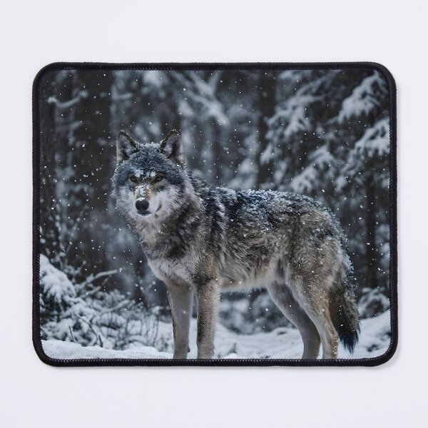 Item preview, Lone Wolf in Snowfall – Dramatic Winter Forest Wildlife Photography designed and sold by Morden-Design.