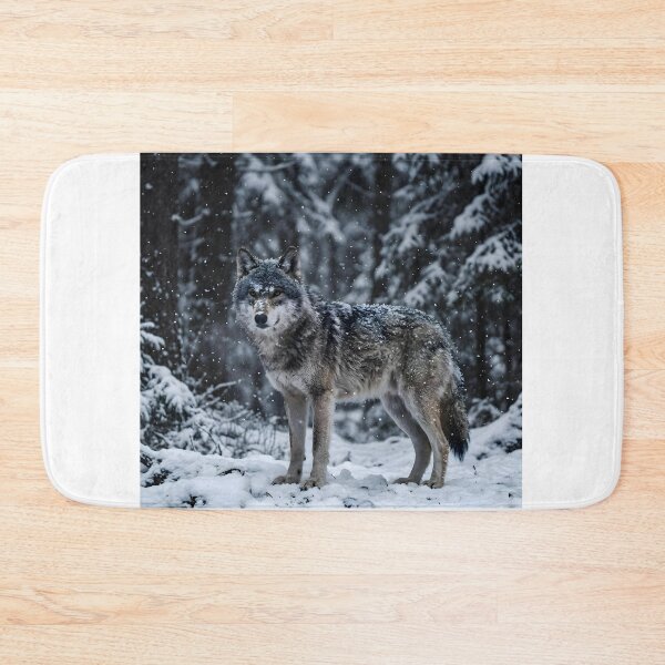 Item preview, Lone Wolf in Snowfall – Dramatic Winter Forest Wildlife Photography designed and sold by Morden-Design.