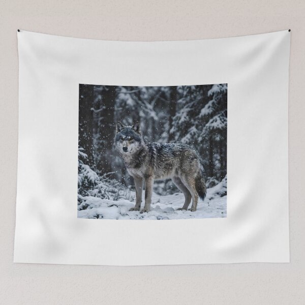 Item preview, Lone Wolf in Snowfall – Dramatic Winter Forest Wildlife Photography designed and sold by Morden-Design.