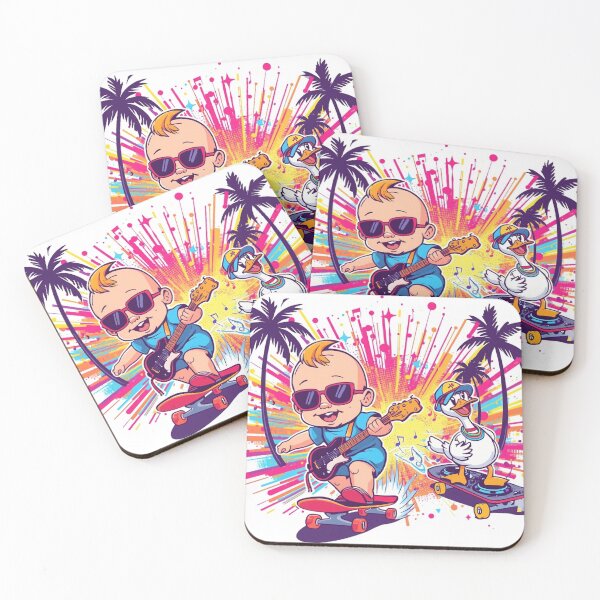 Item preview, Happy Baby Skateboarding with Guitar & DJ Duck Cartoon designed and sold by Mitaudesign.
