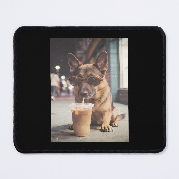 Item preview, Funny German Shepherd Drinking Iced Coffee designed and sold by Szekeresrenato.