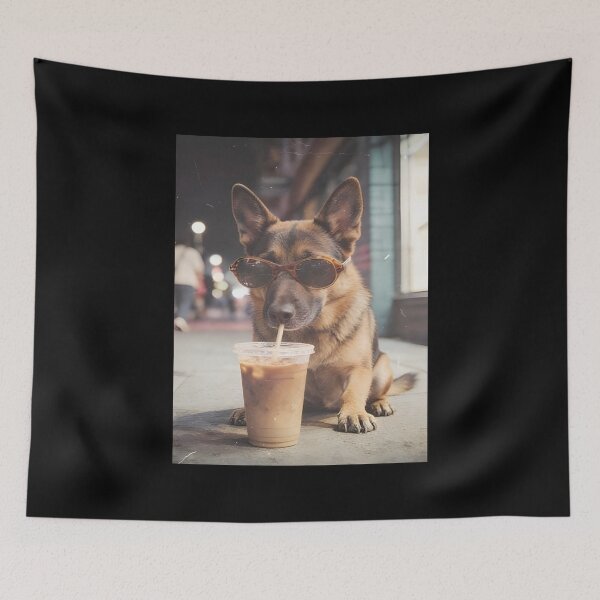 Item preview, Funny German Shepherd Drinking Iced Coffee designed and sold by Szekeresrenato.