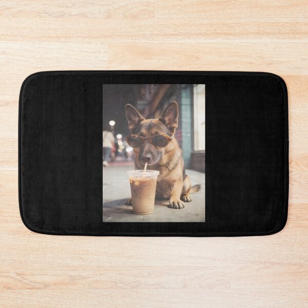 Item preview, Funny German Shepherd Drinking Iced Coffee designed and sold by Szekeresrenato.