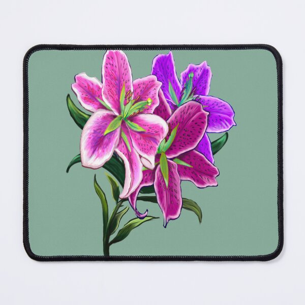 Item preview, Flowers of spring Lily Lilly flower painting - Stargazer oriental tiger lily bouquet of bloom with green leaves and stem Botanical Garden Gardener Gardening Lillies designed and sold by Artonmytee.