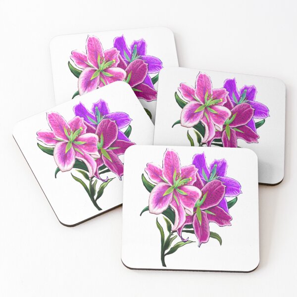 Item preview, Flowers of spring Lily Lilly flower painting - Stargazer oriental tiger lily bouquet of bloom with green leaves and stem Botanical Garden Gardener Gardening Lillies designed and sold by Artonmytee.
