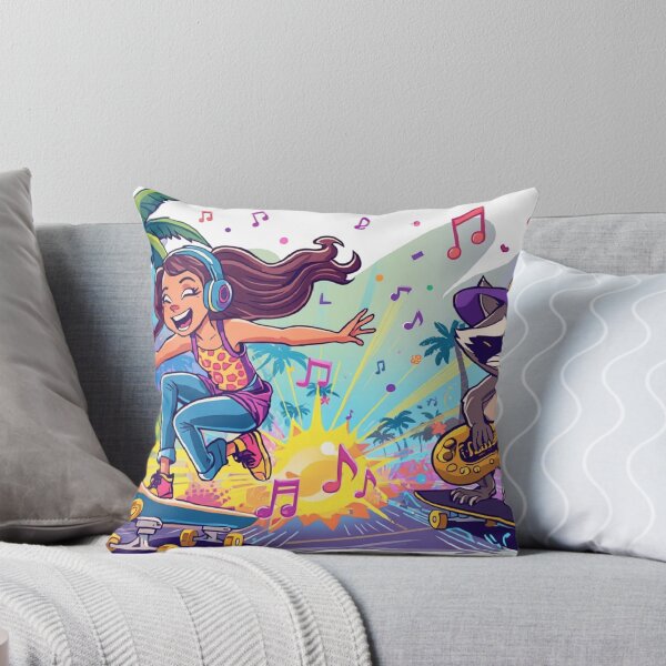 Item preview, Skateboarding Girl with Saxophone & DJ Raccoon Cartoon designed and sold by Mitaudesign.