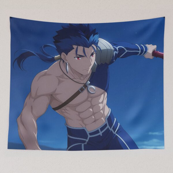 Item preview, Lancer Fate Stay Night Anime Shirtless Warrior Night designed and sold by Tokyonomad.