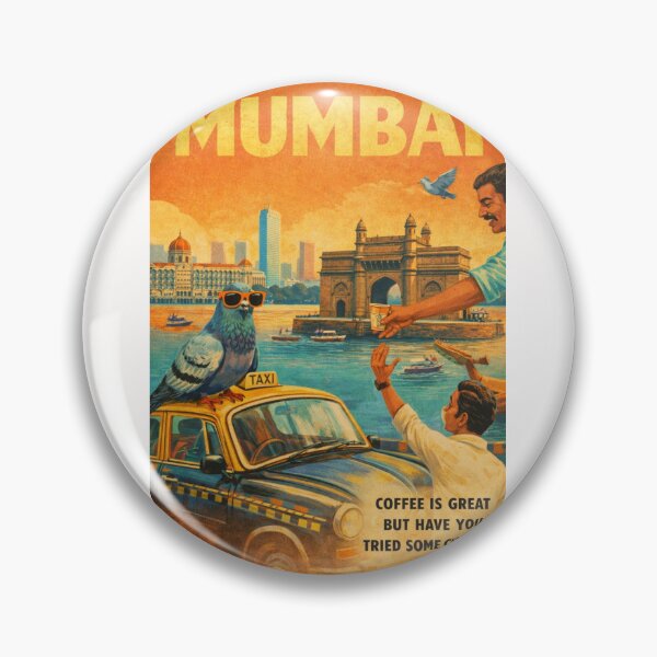 Item preview, Mumbai India Gateway of India Taxi and Pigeon Retro Travel Poster with Taj Mahal Palace and Arabian Sea designed and sold by Places On Earth.