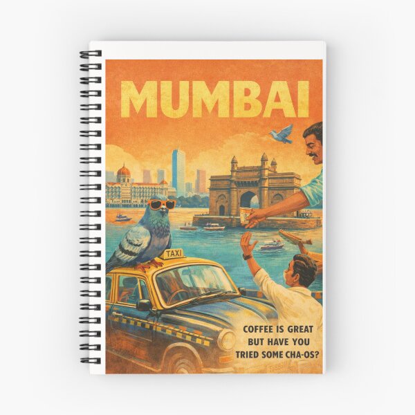 Item preview, Mumbai India Gateway of India Taxi and Pigeon Retro Travel Poster with Taj Mahal Palace and Arabian Sea designed and sold by Places On Earth.