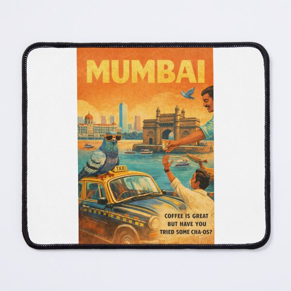 Item preview, Mumbai India Gateway of India Taxi and Pigeon Retro Travel Poster with Taj Mahal Palace and Arabian Sea designed and sold by Places On Earth.