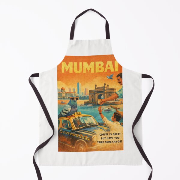Item preview, Mumbai India Gateway of India Taxi and Pigeon Retro Travel Poster with Taj Mahal Palace and Arabian Sea designed and sold by Places On Earth.