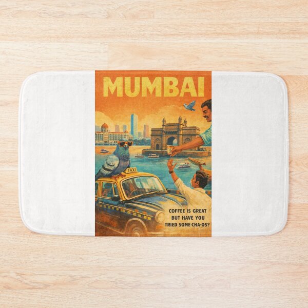 Item preview, Mumbai India Gateway of India Taxi and Pigeon Retro Travel Poster with Taj Mahal Palace and Arabian Sea designed and sold by Places On Earth.