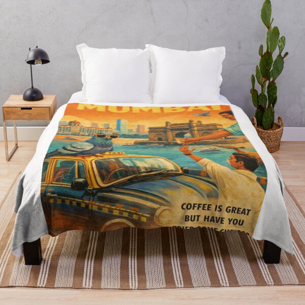 Item preview, Mumbai India Gateway of India Taxi and Pigeon Retro Travel Poster with Taj Mahal Palace and Arabian Sea designed and sold by Places On Earth.