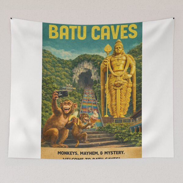 Item preview, Batu Caves Malaysia Selfie Monkeys at Lord Murugan Statue Rainbow Stairs Travel  designed and sold by Places On Earth.
