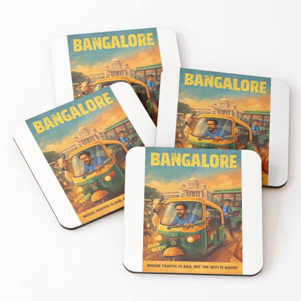 Item preview, Bangalore India Auto Rickshaw Traffic Chaos Retro Poster with Vidhana Soudha and Tech City Life designed and sold by Places On Earth.