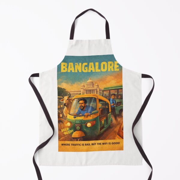 Item preview, Bangalore India Auto Rickshaw Traffic Chaos Retro Poster with Vidhana Soudha and Tech City Life designed and sold by Places On Earth.