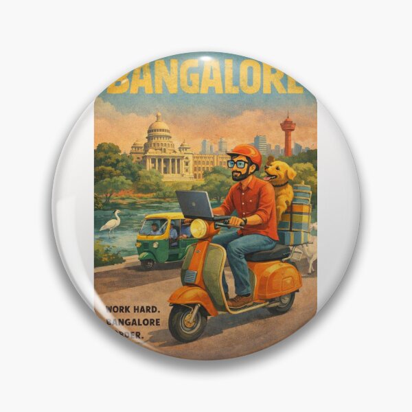 Item preview, Bangalore India Digital Nomad Scooter Scene with Vidhana Soudha and Bengaluru Tech City Skyline designed and sold by Places On Earth.