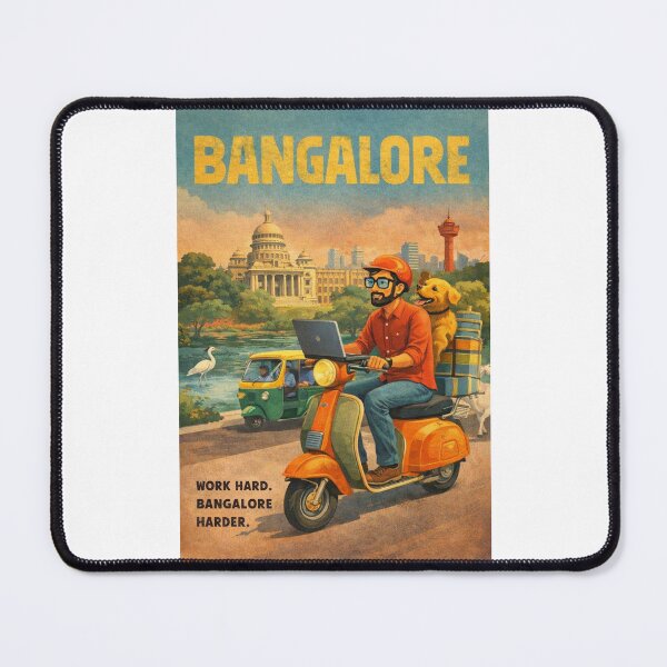 Item preview, Bangalore India Digital Nomad Scooter Scene with Vidhana Soudha and Bengaluru Tech City Skyline designed and sold by Places On Earth.