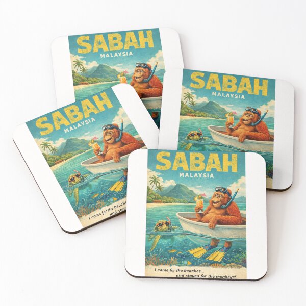 Item preview, Sabah Malaysia Orangutan Snorkeling Tropical Island Scene with Coral Reef and Sea Turtle designed and sold by Places On Earth.