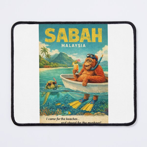 Item preview, Sabah Malaysia Orangutan Snorkeling Tropical Island Scene with Coral Reef and Sea Turtle designed and sold by Places On Earth.