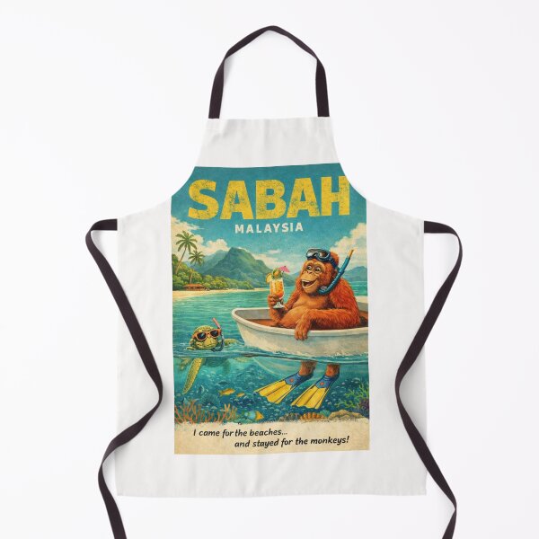 Item preview, Sabah Malaysia Orangutan Snorkeling Tropical Island Scene with Coral Reef and Sea Turtle designed and sold by Places On Earth.