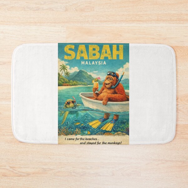 Item preview, Sabah Malaysia Orangutan Snorkeling Tropical Island Scene with Coral Reef and Sea Turtle designed and sold by Places On Earth.