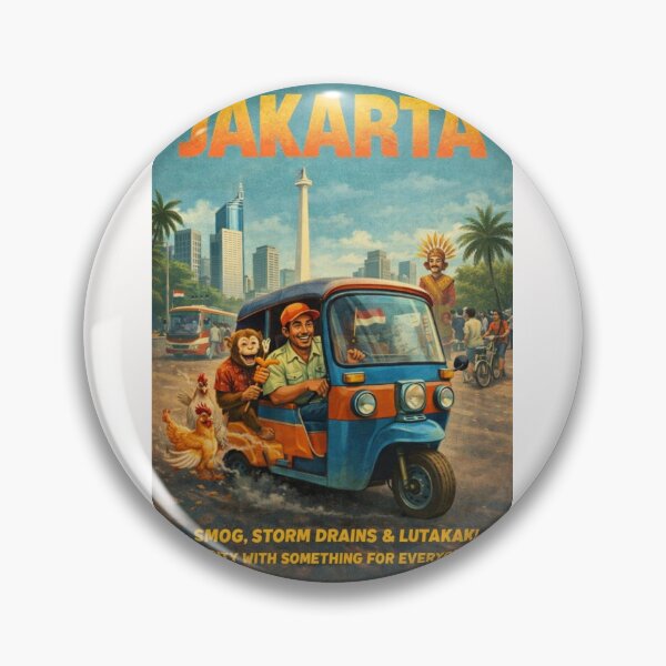 Item preview, Jakarta Indonesia Tuk Tuk Street Scene with Monas Monument and Jakarta Skyline Retro designed and sold by Places On Earth.
