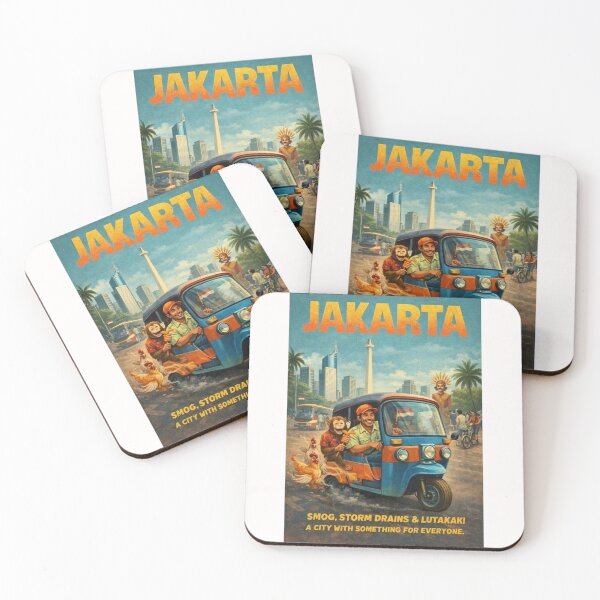 Item preview, Jakarta Indonesia Tuk Tuk Street Scene with Monas Monument and Jakarta Skyline Retro designed and sold by Places On Earth.