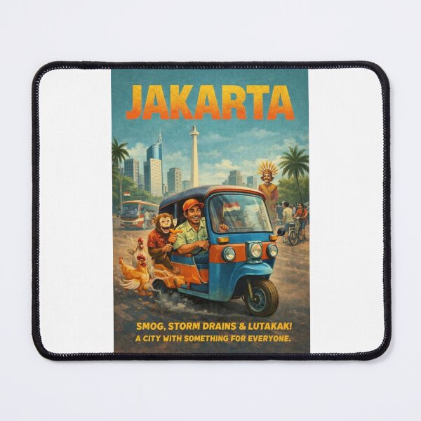 Item preview, Jakarta Indonesia Tuk Tuk Street Scene with Monas Monument and Jakarta Skyline Retro designed and sold by Places On Earth.