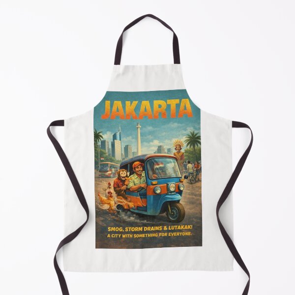 Item preview, Jakarta Indonesia Tuk Tuk Street Scene with Monas Monument and Jakarta Skyline Retro designed and sold by Places On Earth.