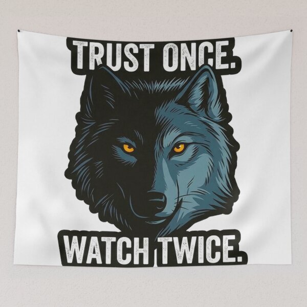 Item preview, Trust Once Watch Twice Wolf Quote - Bold Alpha Wolf Eyes Illustration designed and sold by MT-Hub | Cute Aesthetic Art, Stickers & Phone Cases.