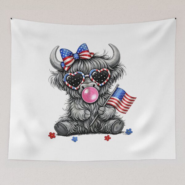 Item preview, Highland Cow 4th July Bow designed and sold by Lakatosarpad.