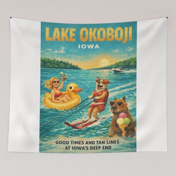 Item preview, Lake Okoboji Iowa West Okoboji Lake Summer Watersports Scene with Arnolds Park and Iowa Great Lakes designed and sold by Places On Earth.