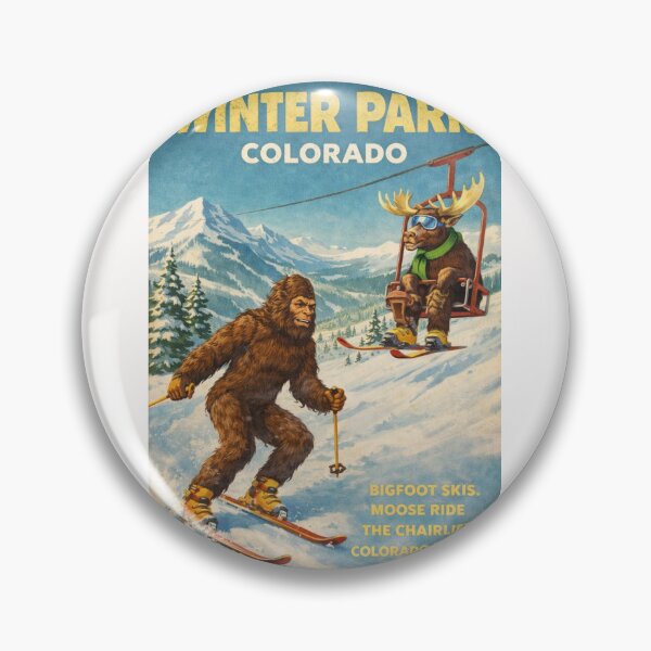 Item preview, Winter Park Colorado Rocky Mountains Ski Slopes with Bigfoot on Skis and Moose Riding Chairlift at Winter Park Resort designed and sold by Places On Earth.