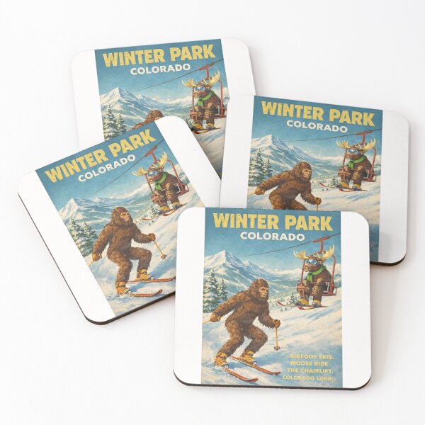 Item preview, Winter Park Colorado Rocky Mountains Ski Slopes with Bigfoot on Skis and Moose Riding Chairlift at Winter Park Resort designed and sold by Places On Earth.