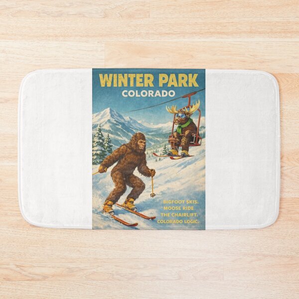 Item preview, Winter Park Colorado Rocky Mountains Ski Slopes with Bigfoot on Skis and Moose Riding Chairlift at Winter Park Resort designed and sold by Places On Earth.