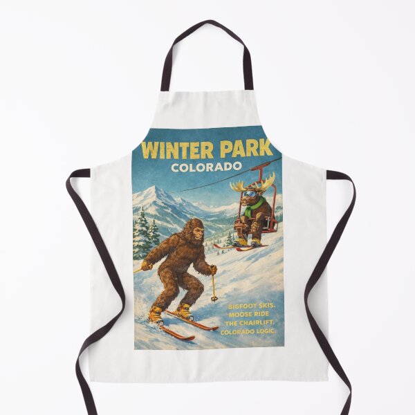 Item preview, Winter Park Colorado Rocky Mountains Ski Slopes with Bigfoot on Skis and Moose Riding Chairlift at Winter Park Resort designed and sold by Places On Earth.