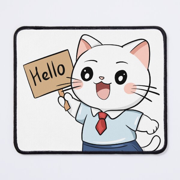 Item preview, Cute School Cat Holding Hello Sign Kawaii Illustration designed and sold by LYAN-STORE.