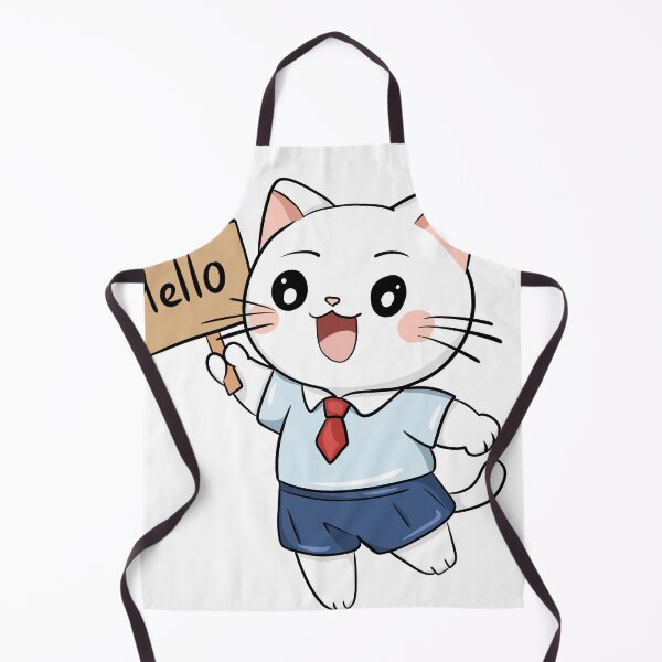 Item preview, Cute School Cat Holding Hello Sign Kawaii Illustration designed and sold by LYAN-STORE.
