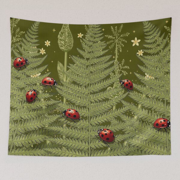 Item preview, Red Ladybugs in a Microcosm of Green Leaves designed and sold by M-Y-A-R-T-.