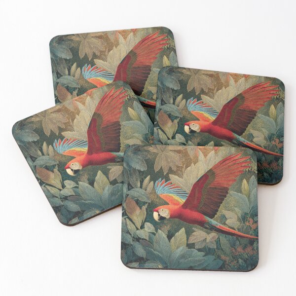 Item preview, A Scarlet Macaw flying through a lush rainforest canopy, Birds in Motion designed and sold by CDC40.