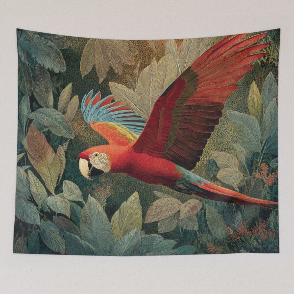 Item preview, A Scarlet Macaw flying through a lush rainforest canopy, Birds in Motion designed and sold by CDC40.