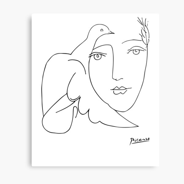 Pablo Picasso Peace (Dove and Face) T Shirt, Sketch Artwork Metal Print