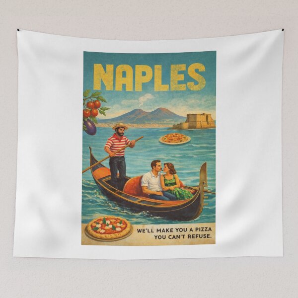 Item preview, Naples Italy Bay of Naples Gondola Scene with Mount Vesuvius and Castel dellOvo on the Gulf of Naples designed and sold by Aryabek.