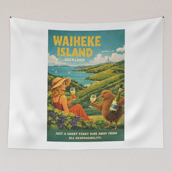 Item preview, Waiheke Island Auckland overlooking Hauraki Gulf vineyards with Rangitoto Island and Auckland Skyline across the Waitematā Harbour designed and sold by Aryabek.