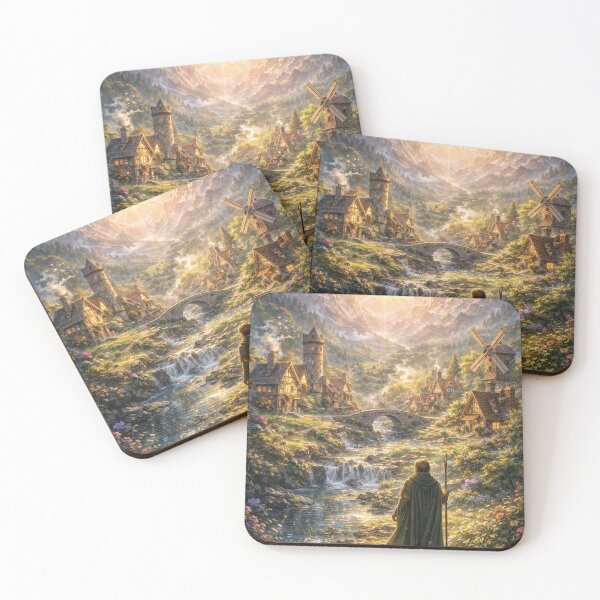 Item preview, Enchanted Mountain Village – Fantasy Landscape Sunrise designed and sold by DrizzyV.